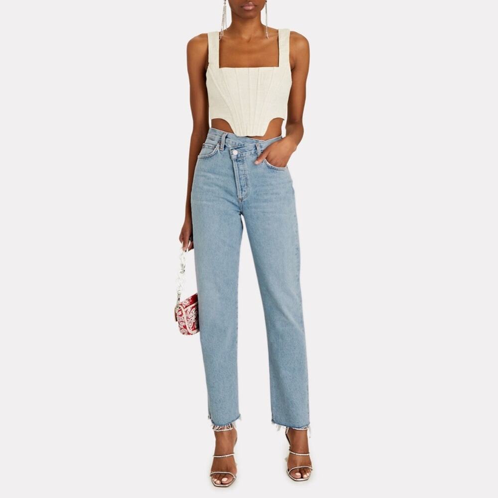 Agolde Criss Cross Dimension Blue Straight Leg High Rise Jeans Women’s Size 32 - Picture 2 of 10